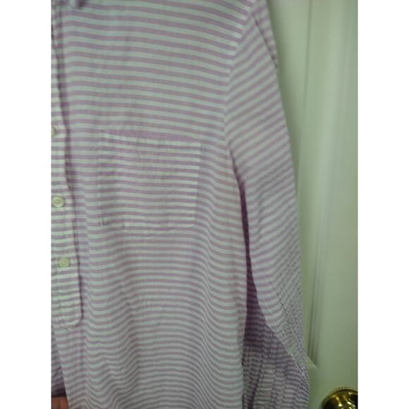 J Crew Woman L Shirt Collared 1/2 Button Long Sleeve Purple White Striped... - Picture 4 of 9